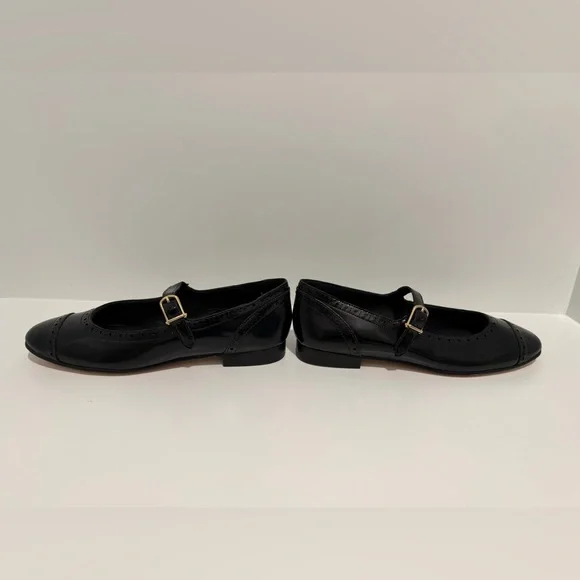 J. Crew Wing Tip Mary Jane Ballet Flats Black Spazzolato Leather size 9 CH271 - Picture 6 of 9